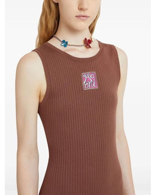 Robe Côtelée À Patch Logo Marni en coloris Brown
