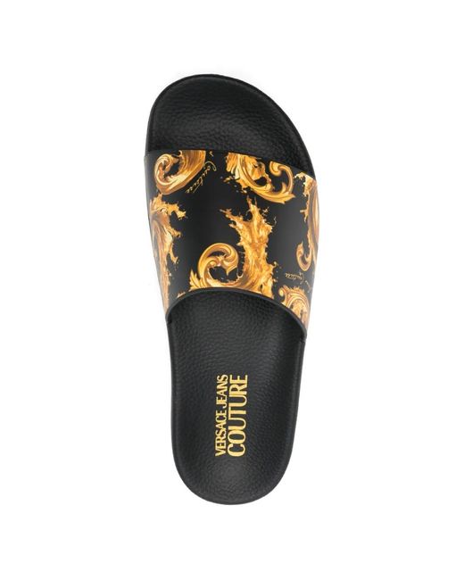Versace Jeans Couture White Baroque-Print Slides