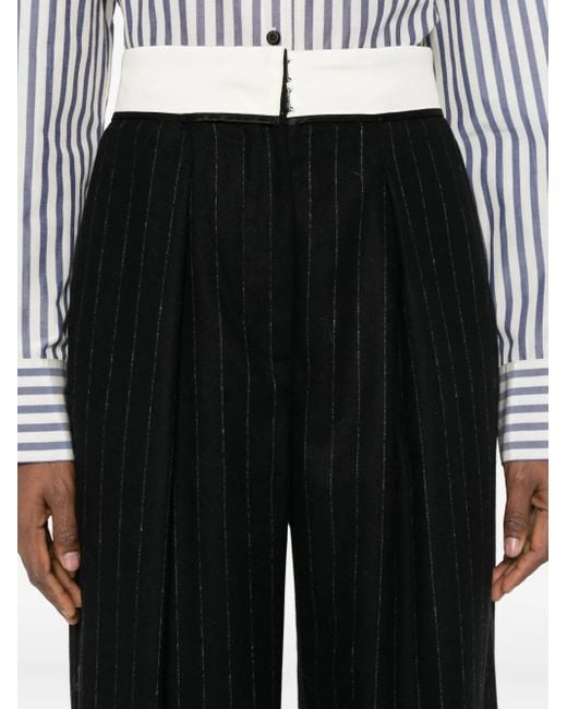 Forte_forte Black Pinstripe Straight-Leg Trousers
