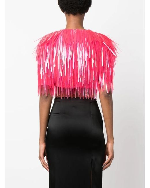 Sportmax Red Fringed Cropped Top