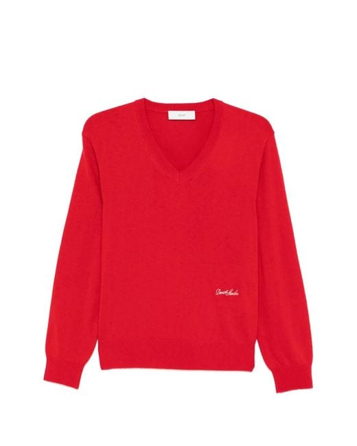 DUNST Red V-Neck Logo Sweater