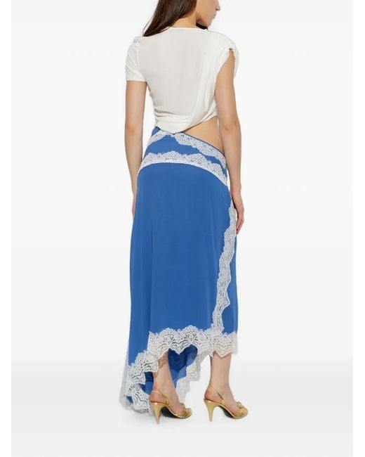 Christopher Esber Blue Verve Lace-Trim Cut-Out Tee Dress