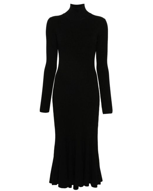 Balenciaga Black Ribbed-knit Midi Dress