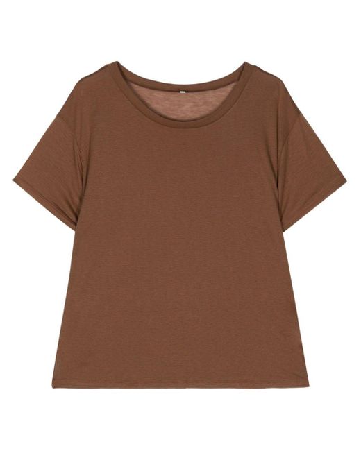 Baserange Brown Stud-detailing Round-neck T-shirt