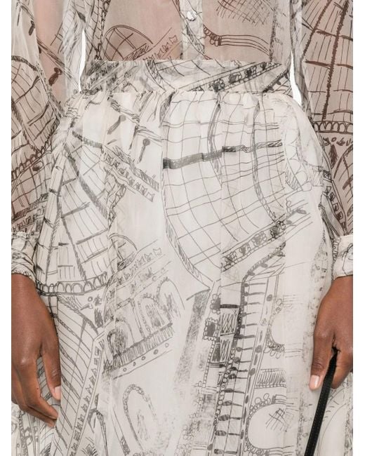 Paul & Joe White Graphic-Print Silk Skirt