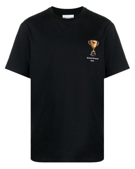 Camiseta con logo estampado Maison Kitsuné de hombre de color Black