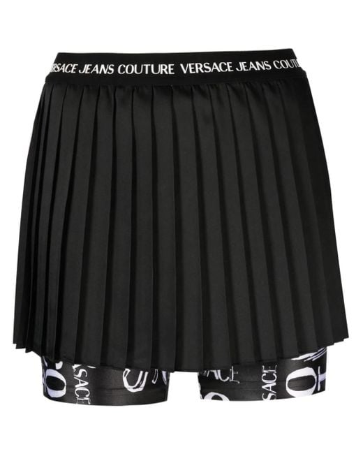 Versace Jeans Couture Black Logo Waistband Pleated Skorts