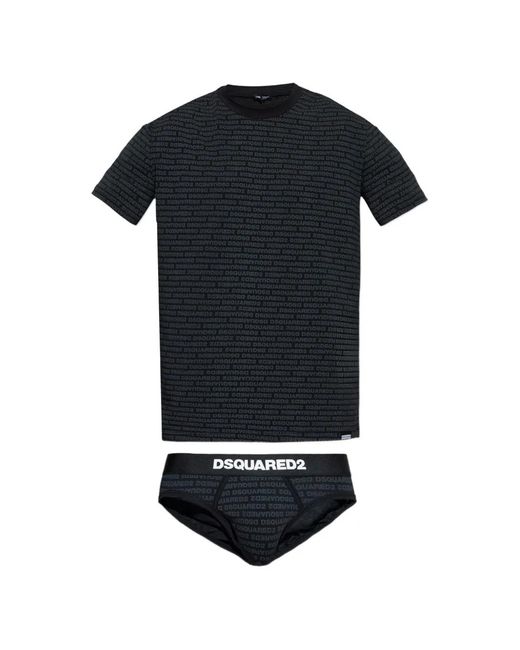 DSquared² Black Logo-Print Lounge T-Shirt And Briefs Set for men