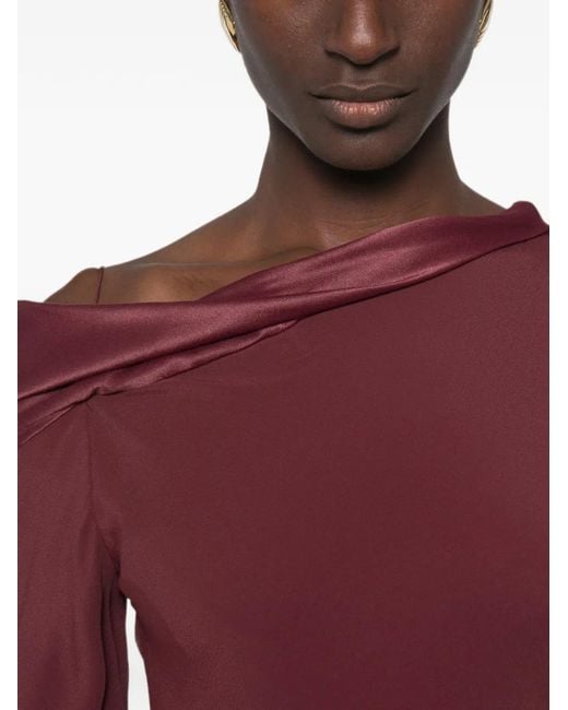 Alberta Ferretti Red Aymmetric-Neck Long-Sleeve Maxi Dress