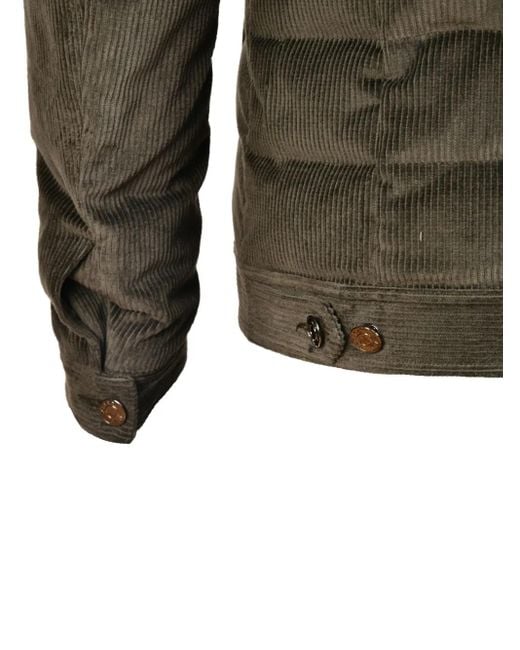 Kiton Green Corduroy Quilted Detachable-Hood Coat for men