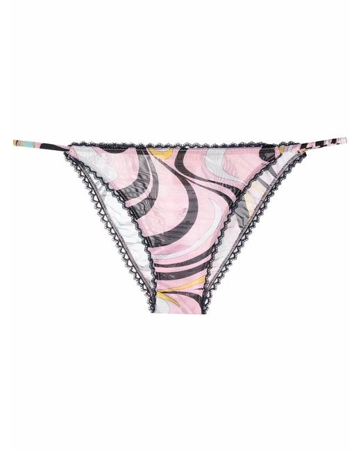 Emilio Pucci Multicolor Onde-Print Lace-Trim Briefs
