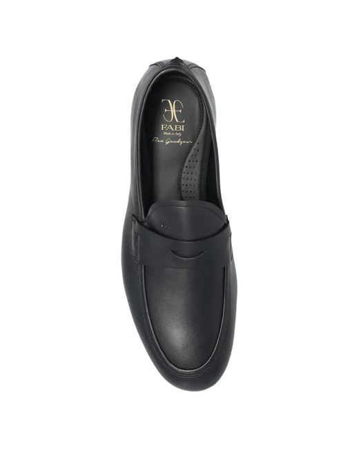 Fabi Black Almond-Toe Leather Loafers for men