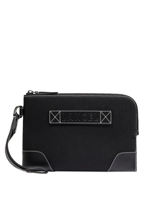 Lancel Black Leather-Trimmed Zip-Top Clutch for men