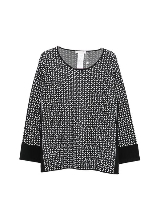 Marina Rinaldi Gray Geometric-Pattern Long-Sleeve Sweater