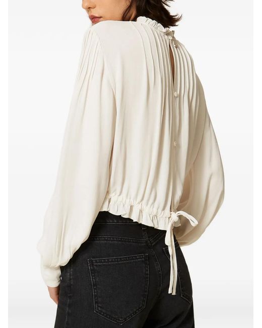 Twinset White Crêpe Blouse With Floral Embroidery