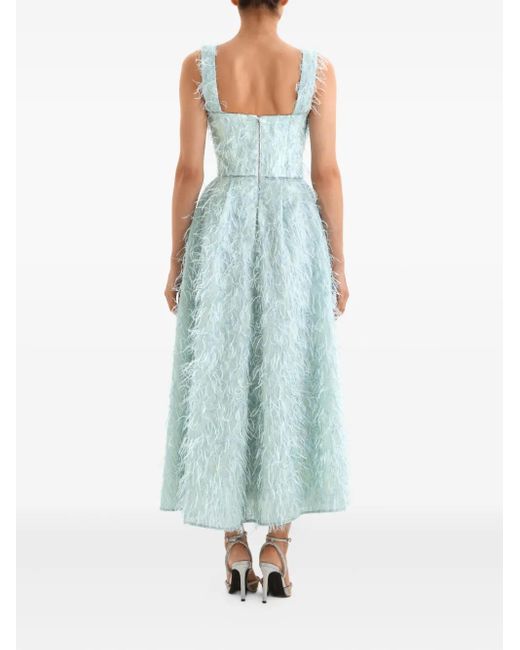 POST MERIDIEM Maxi-Jurk Met Korset-Design En Verfraaid Met Veren in het Blue