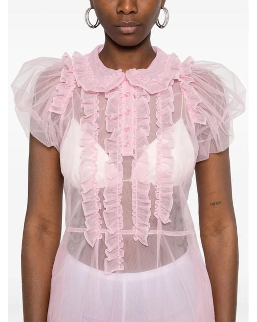 Simone Rocha Pink Sheer Tulle Midi Dress