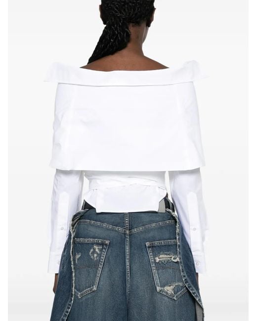 Balenciaga White Off-The-Shoulder Wrap Blouse