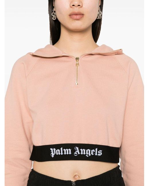 Felpa crop con logo di Palm Angels in Pink