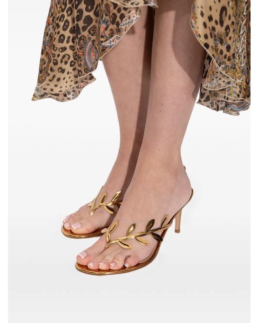 Gianvito Rossi Metallic Leaf-Motif Heeled Mules