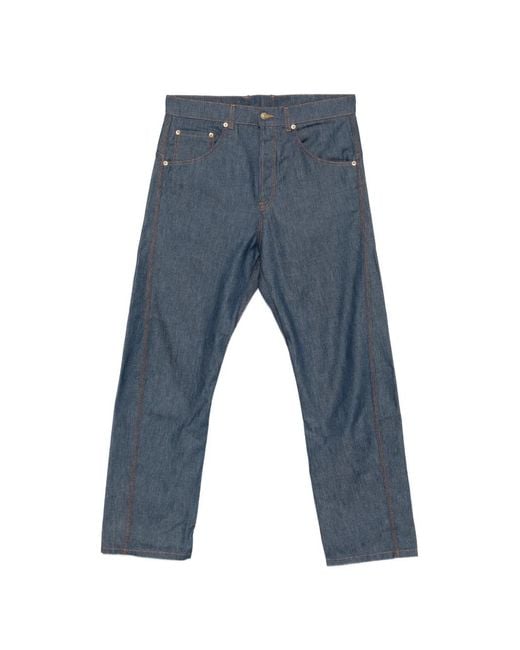 Moschino Blue Contrast-Stitch Logo-Patch Jeans for men