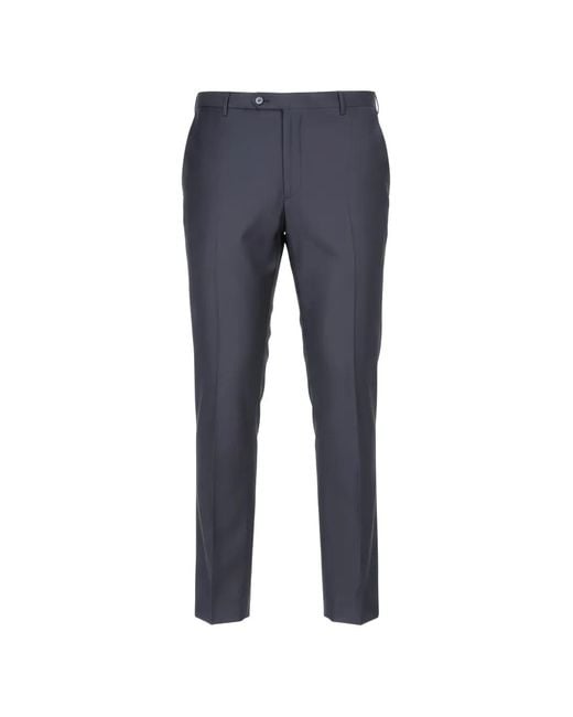 Isaia Blue Pressed-Crease Tailored Trousers for men