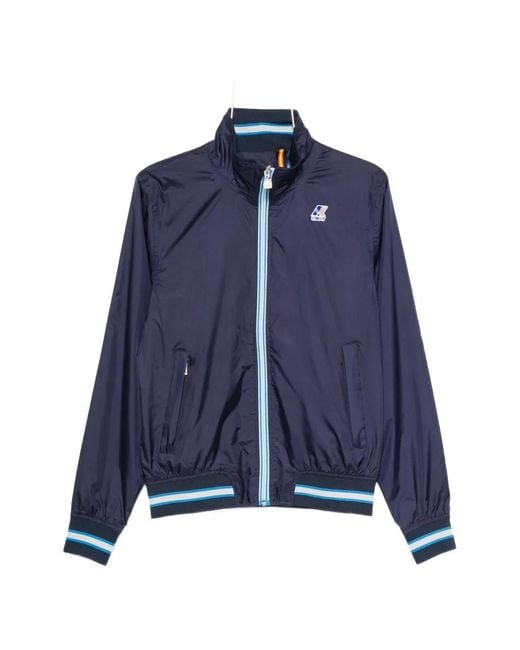 K-Way Blue Logo-Patch Striped-Trim Jacket for men
