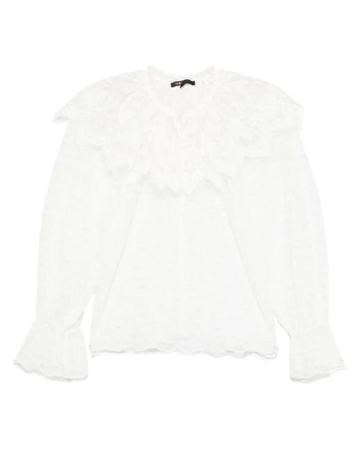 Maje White Floral-Lace Blouse