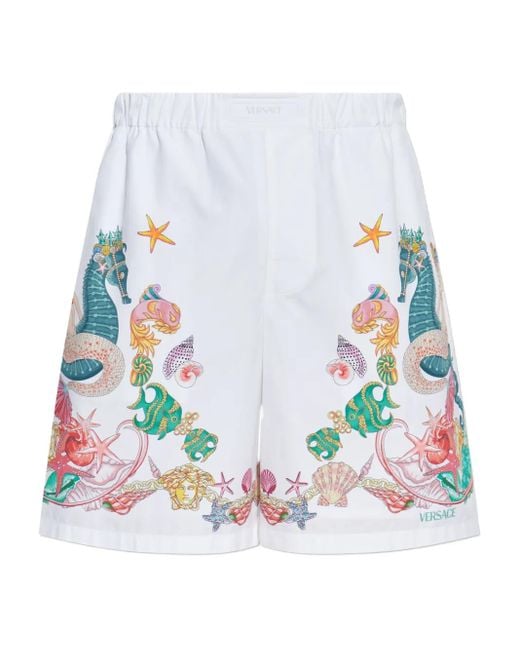 Versace White Graphic-Print Shorts for men