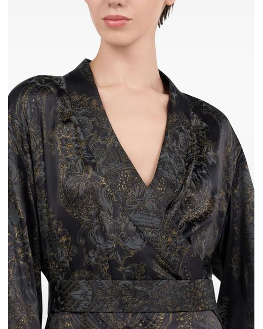 Roberto Cavalli Black Long-Sleeved Side-Slit Silk Dress