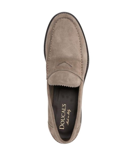 Doucal's Gray Almond-toe Suede Loafers for men