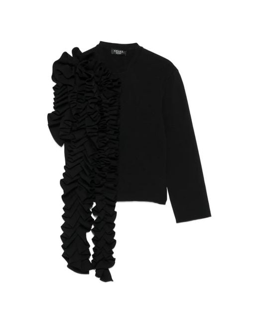 A.W.A.K.E. MODE Black Ruffled Asymmetric Top