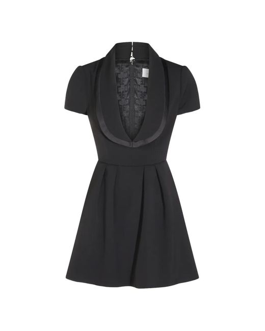 Elisabetta Franchi Black Satin-Trim Mini Pleated Dress