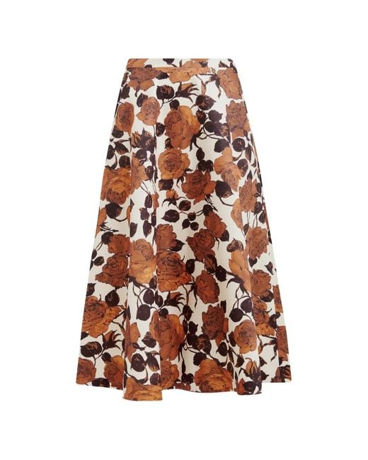 Essentiel Antwerp White Floral-Print A-Line Midi Skirt