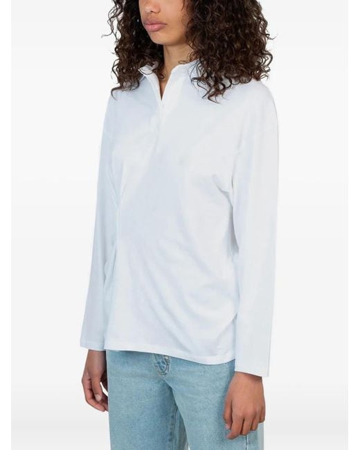 GIMAGUAS White Long-Sleeve Gathered-Detail Polo Shirt