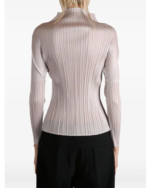 Pleats Please Issey Miyake Gray Basics Pleated High-Neck Top
