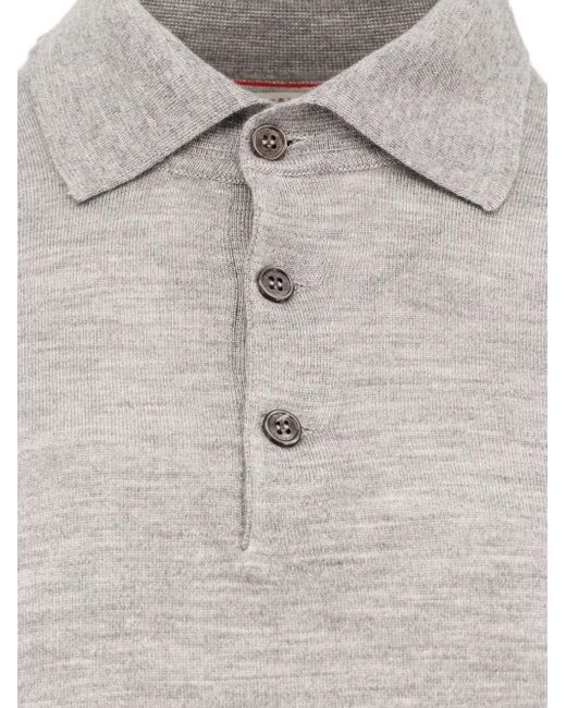 Brunello Cucinelli Gray Long-Sleeve Button Polo Shirt for men