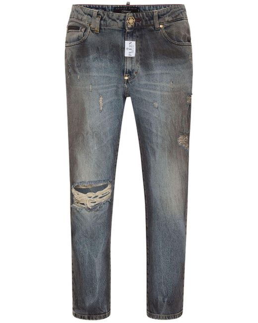 Philipp Plein Halbhohe Detroit Straight-Leg-Jeans in Blue für Herren