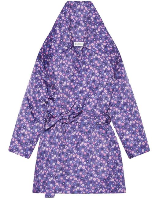 Balenciaga Purple All-over Floral-print Coat