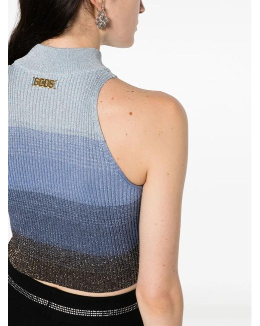 Gcds Blue Degradé Ribbed-Knit Cropped Top