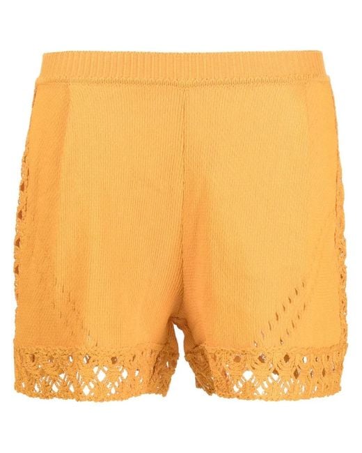 Alberta Ferretti Orange Open-Knit Shorts
