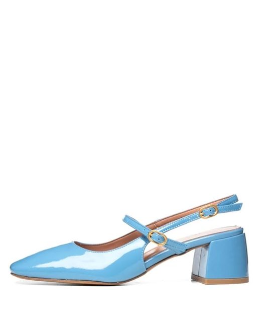 Poche Paris Blue Patent-Leather Buckle Pumps