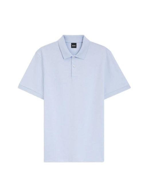 Boss Blue Textured-Knit Cotton Polo Shirt for men