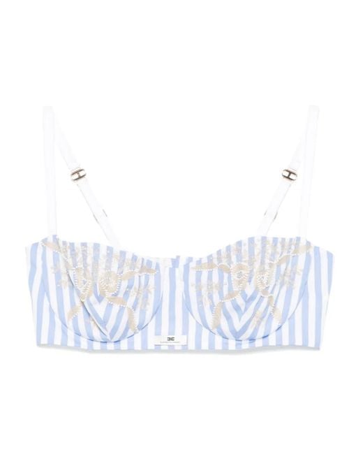 Elisabetta Franchi Blue Striped Cropped Top