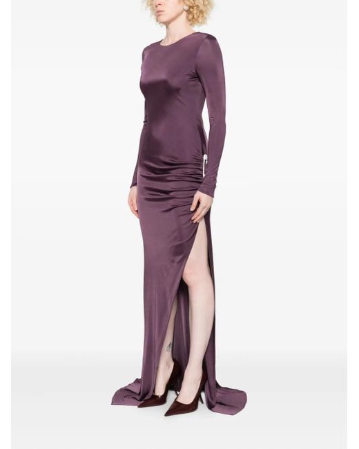 GIUSEPPE DI MORABITO Purple Draped Jewel-Embellished Gown