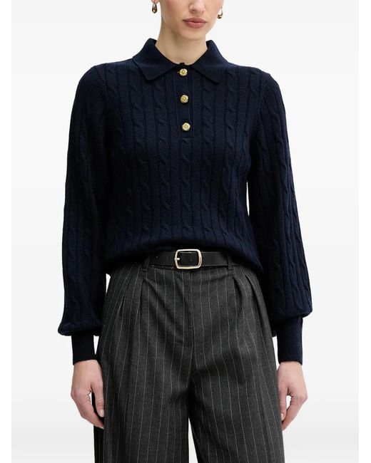 Barbour Blue Evie Cable Knit Polo Top