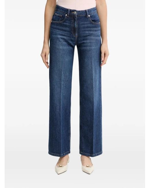 Silvian Heach Blue Stever Pressed-Crease Faded-Effect Jeans
