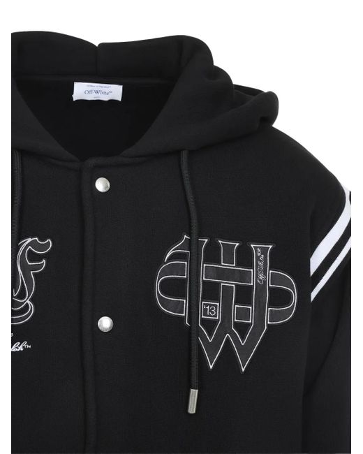 Off-White c/o Virgil Abloh Black Fleece Varsity Jacket With Gothic Logo Patches for men