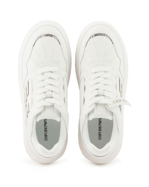Emporio Armani White Logo-embossed Leather Sneakers