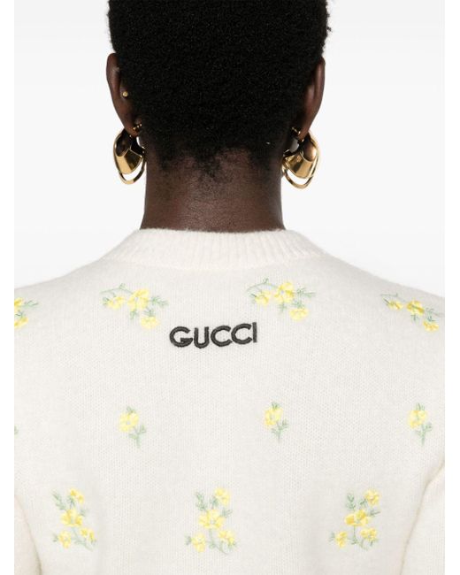 Gucci Natural Pullover mit Blumenstickerei